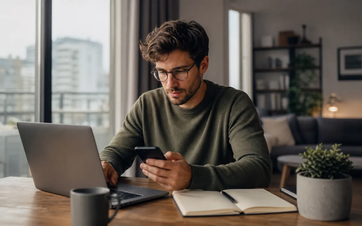 Person plant einen ETF-Sparplan am Laptop